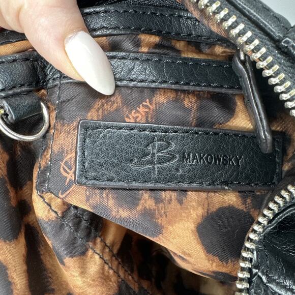 Vintage B. Makowsky Black Leather Shoulder Bag Hobo Tote Medium Leopard EUC 90s - Picture 15 of 15